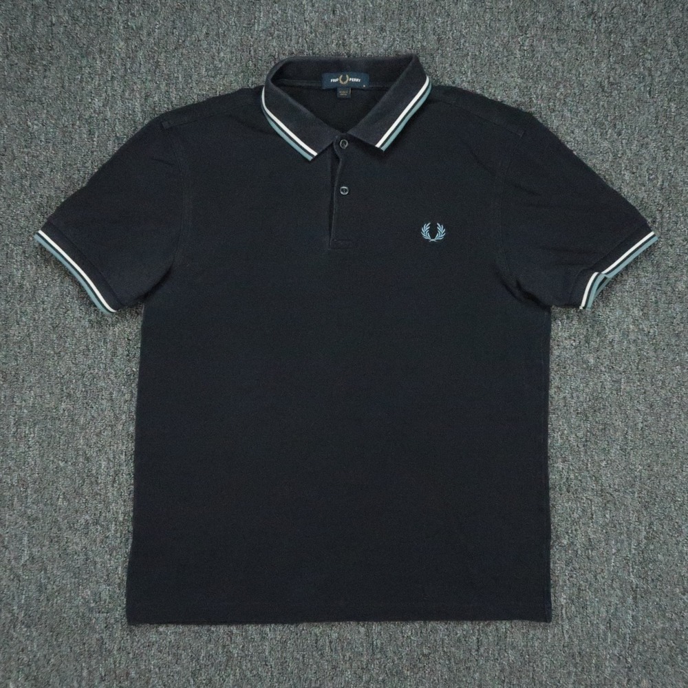 Fred Perry Shirt Mens Medium Blue Twin Tipped Polo Short Sleeve Pique